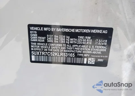 2019 BMW X3 Sdrive30I z USA, uszkodzony, nr VIN 5UXTR7C52KLR53165